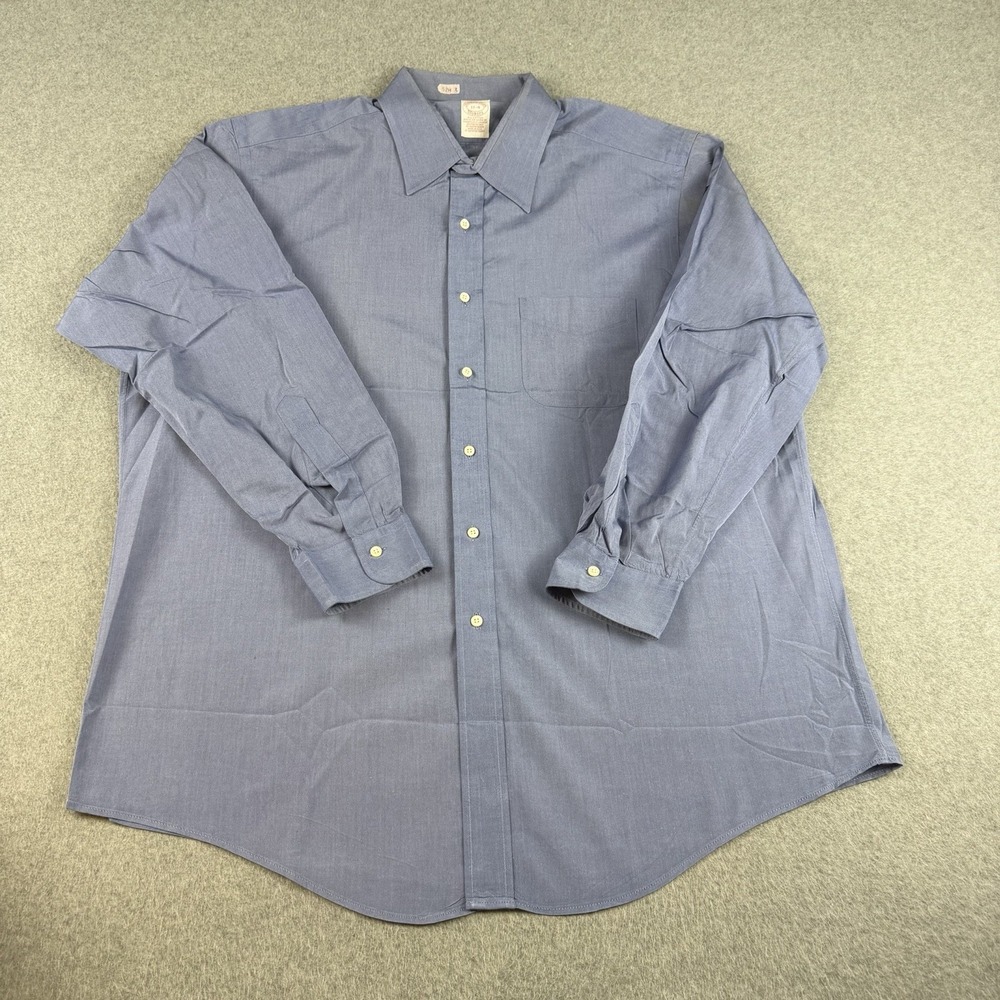 Vintage Brooks Brothers Makers Blue Gray Dress Shirt USA Cotton 17-34 Mens XL
